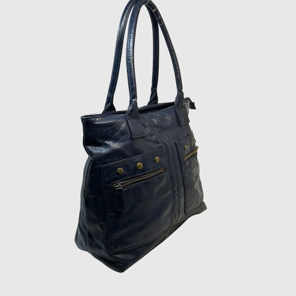 Mark Women’s Large Navy Faux Leather Tote Bag with Front Zip Pockets - Picture 10 of 14